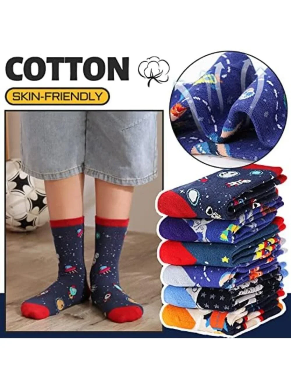 6 Pairs Fun Crazy Novelty Crew Socks for Boys - Colorful Cotton Kids' Socks